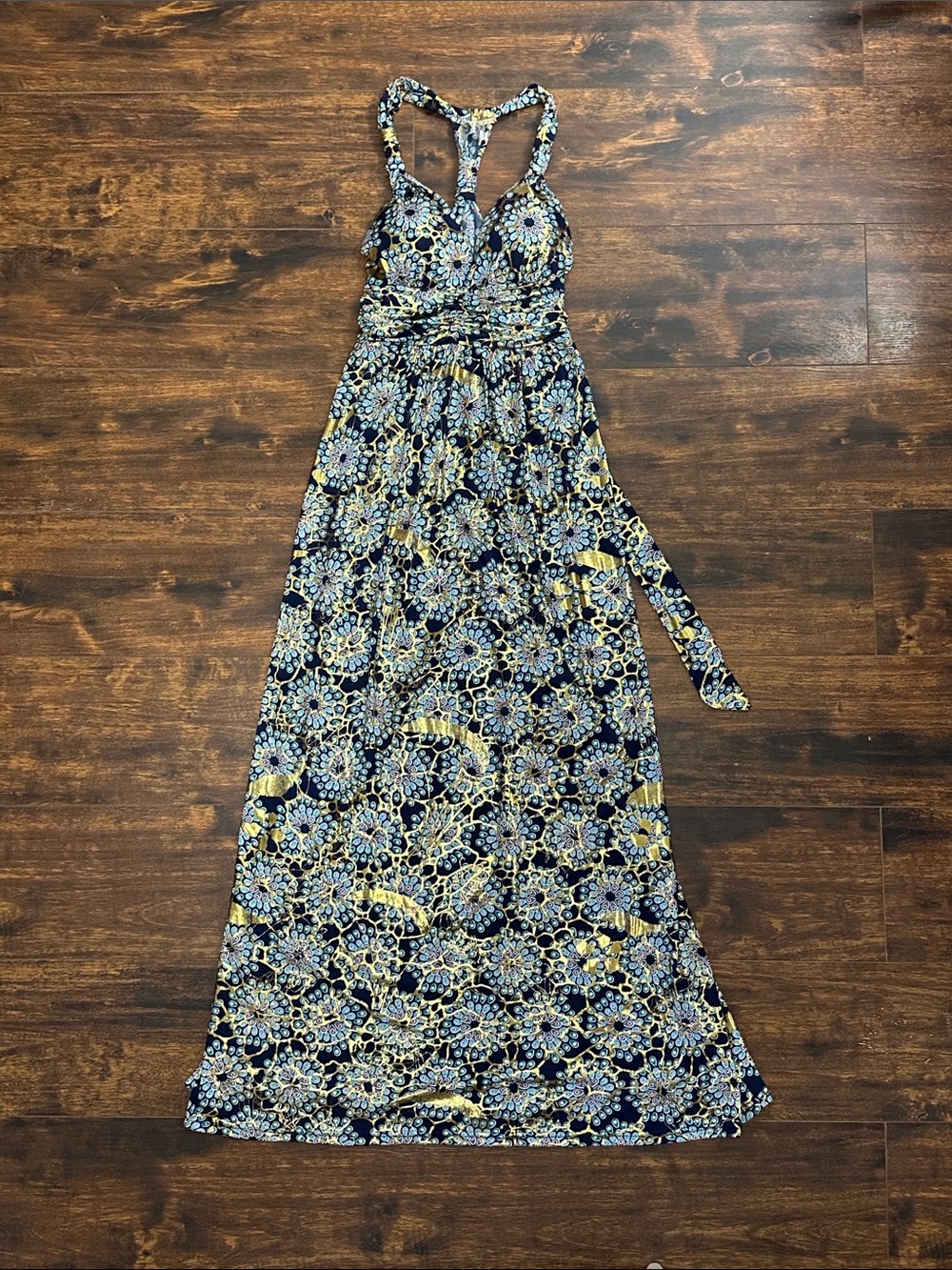 πIndia Boutique Navy and Yellow Floral Racerback Maxi Dressβ¨ - Picture 2 of 11